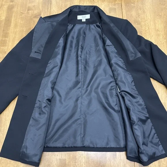 Le Suit satin blazer pant suit set women's 14P petite black 2 piece formal event - Picture 6 of 16